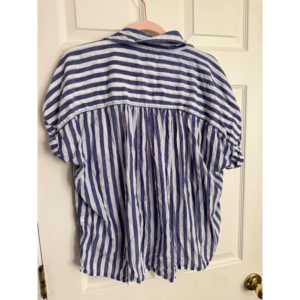 Lane Bryant Women 14 Blue White Striped Button Down Tie Front Short Sleeve Shirt - Picture 5 of 8
